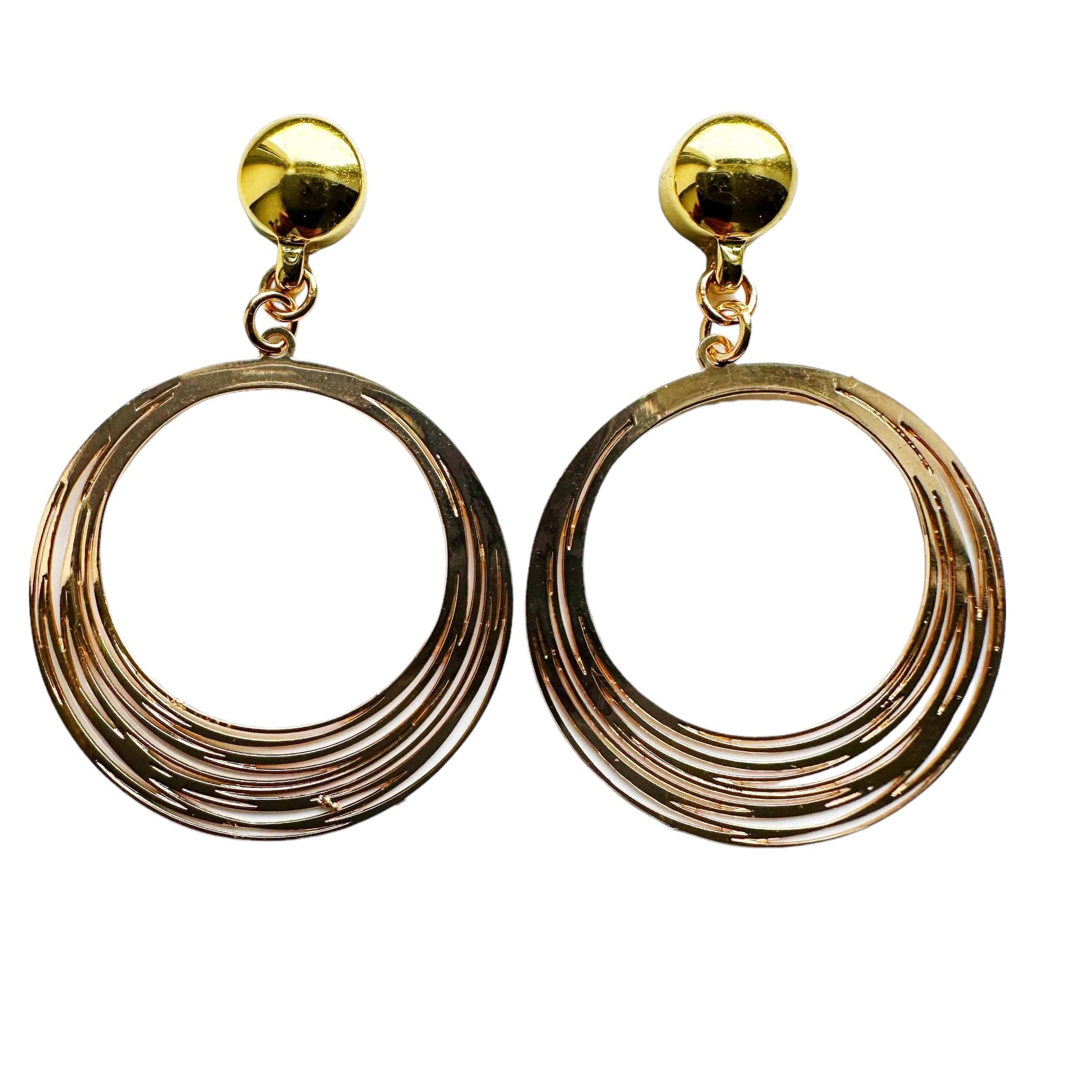 Gold String Rings earrings. Detachable earrings for a truly hypoallergenic jewellery on a white background