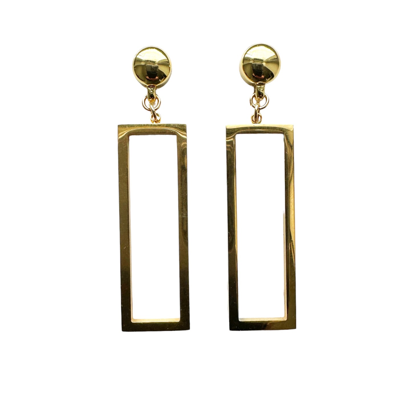 TI-GO Rectangle mirrored gold earrings. Detachable earrings for a truly hypoallergenic jewellery on a white background