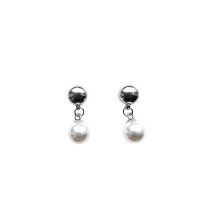 Small pearl earrings. Detachable earrings for a truly hypoallergenic jewellery on a white background