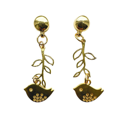 Magnetic Songbird Charm earrings. Detachable earrings for a truly hypoallergenic jewellery on a white background gold