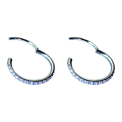 JUST-Ti G23 Pure Titanium Diamond Gem Hoop Earrings 11mm Hypoallergenic for Sensitive Ears