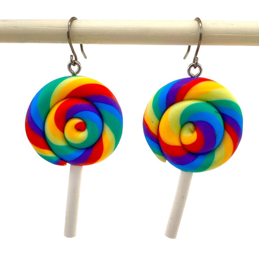 Lollypop earrings with a titanium hook on a white background