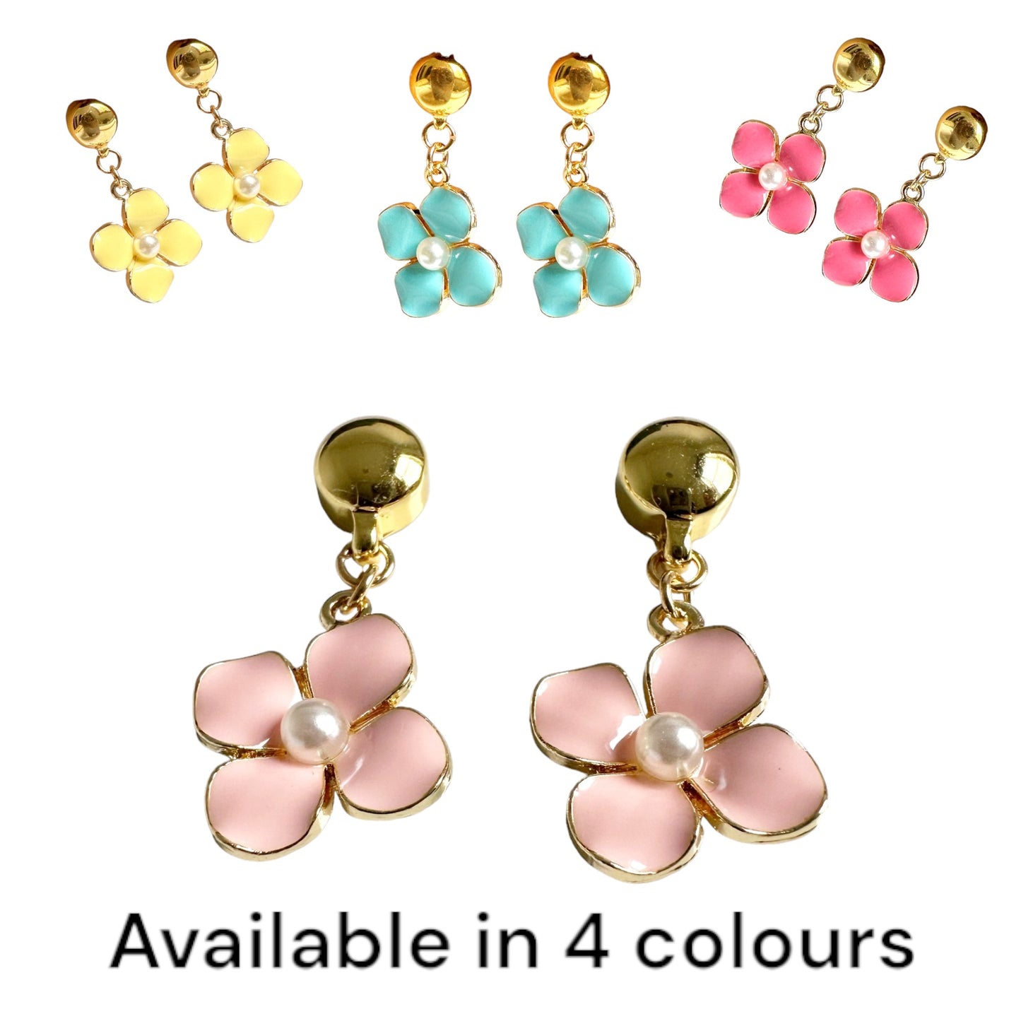 Forget-Me-Not Earrings. Magnetic titanium interchangeable earring system. Detachable earrings for a truly hypoallergenic jewellery on a white background. 4 colours