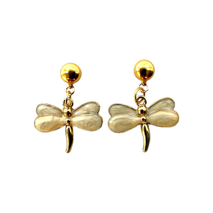 Pearly Dragonfly earrings Detachable earrings for a truly hypoallergenic jewellery on a white background