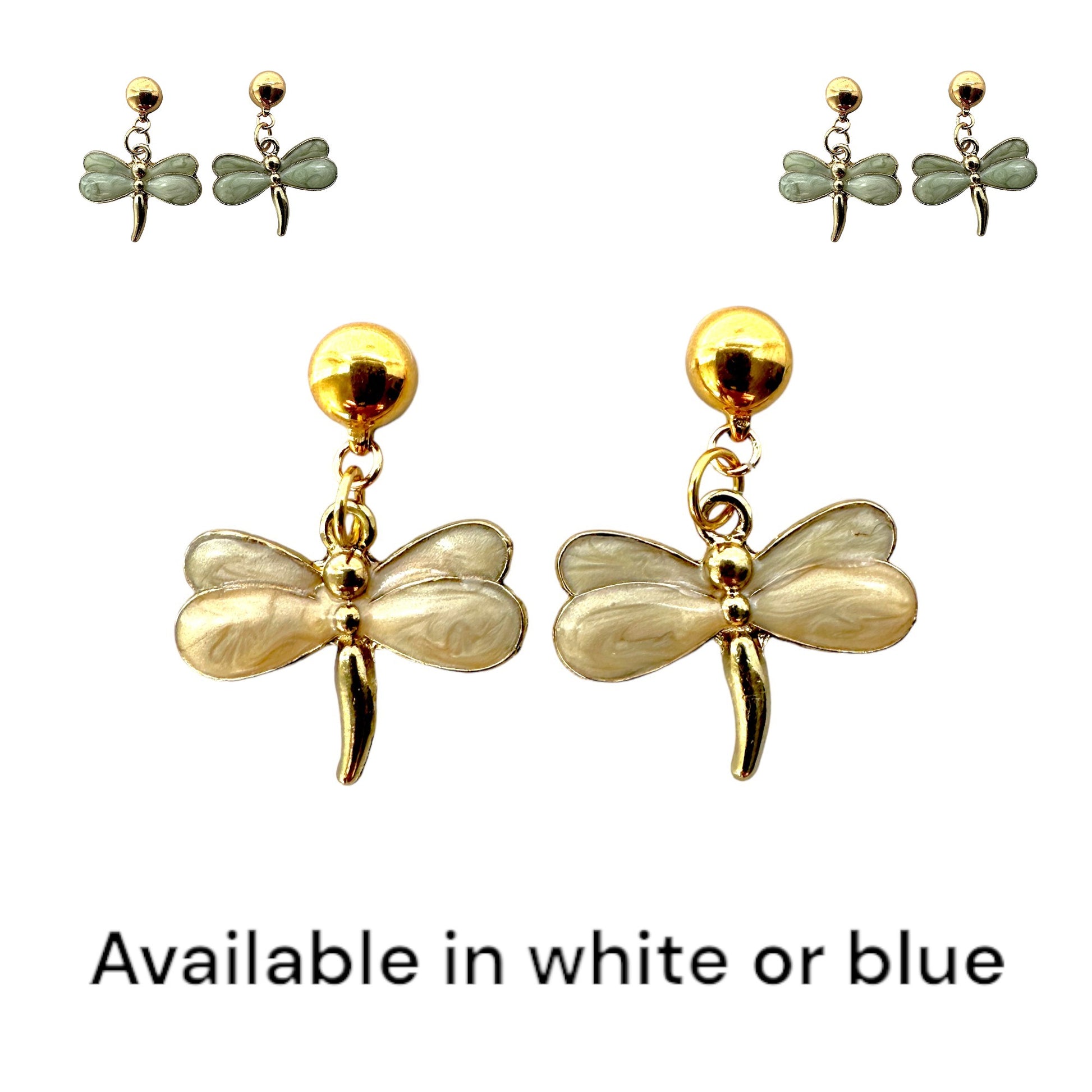 Magnetic Pearly Dragonfly earrings. Detachable earrings for a truly hypoallergenic jewellery on a white background. 2 colours