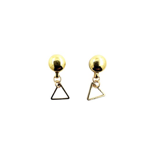 Small gold triangle earring. Detachable earrings for a truly hypoallergenic jewellery on a white background