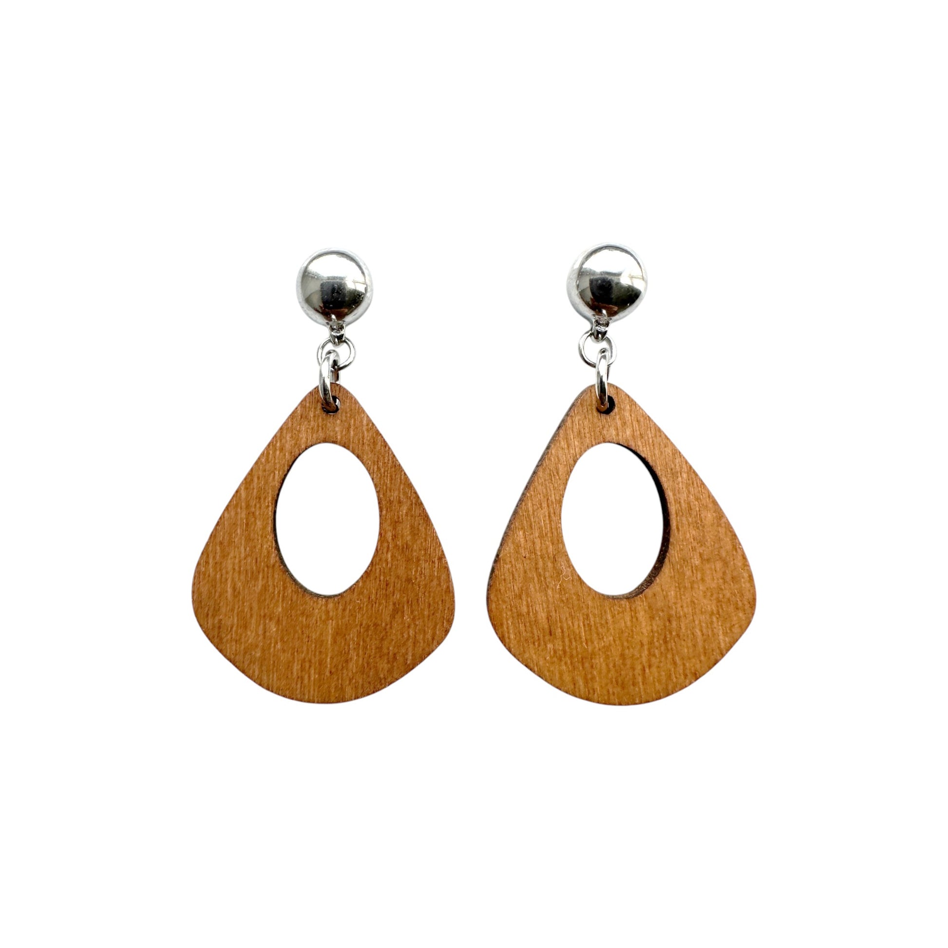 Wooden Water Drop Earrings. Detachable earrings for a truly hypoallergenic jewellery on a white background