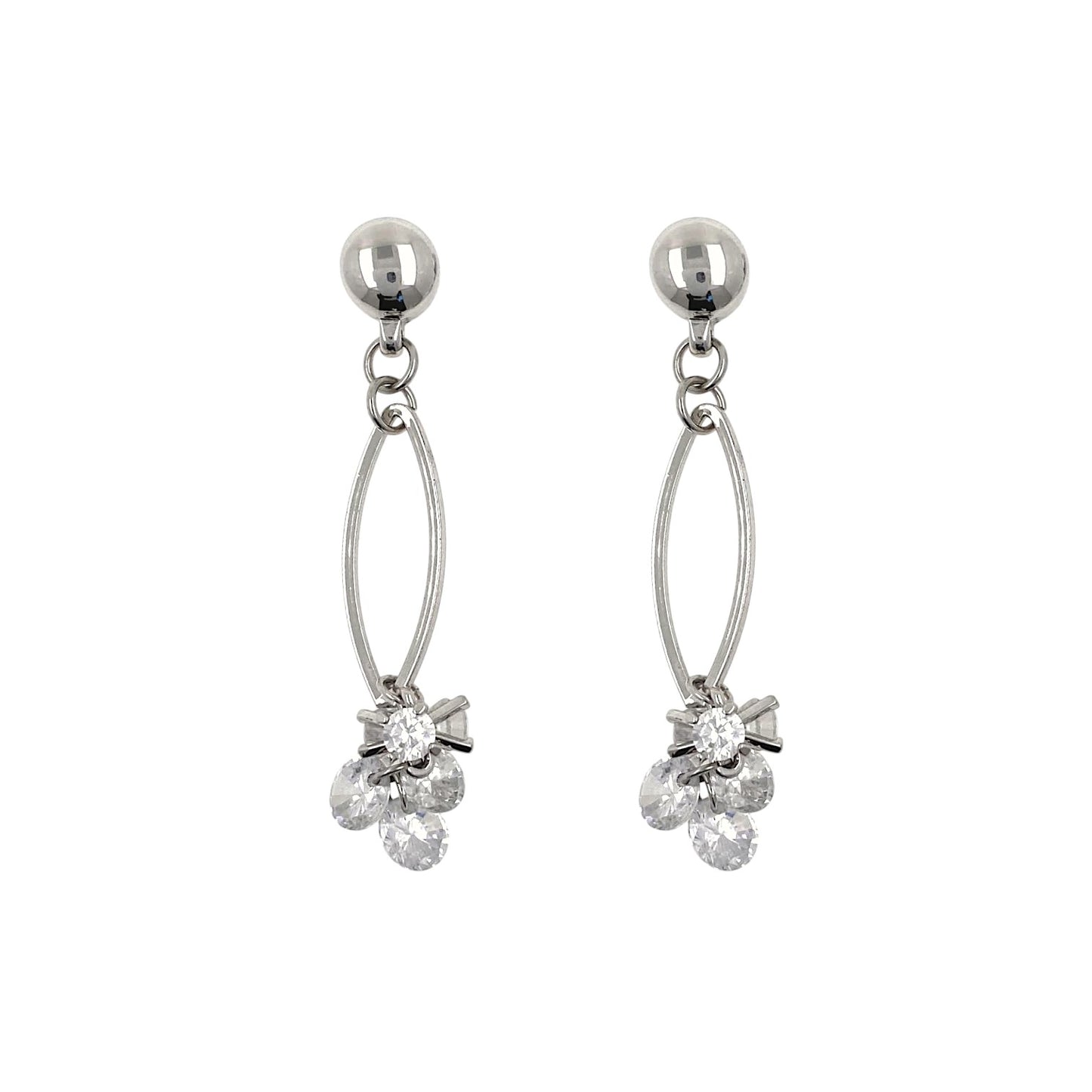 Suspended diamond gems earring. Detachable earrings for a truly hypoallergenic jewellery on a white background