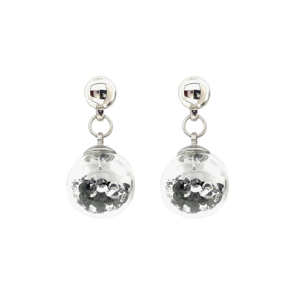 Silver globe gem stones earring. Detachable earrings for a truly hypoallergenic jewellery on a white background