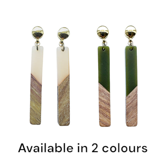 translucent wood earrings two colours. Detachable earrings for a truly hypoallergenic jewellery on a white background