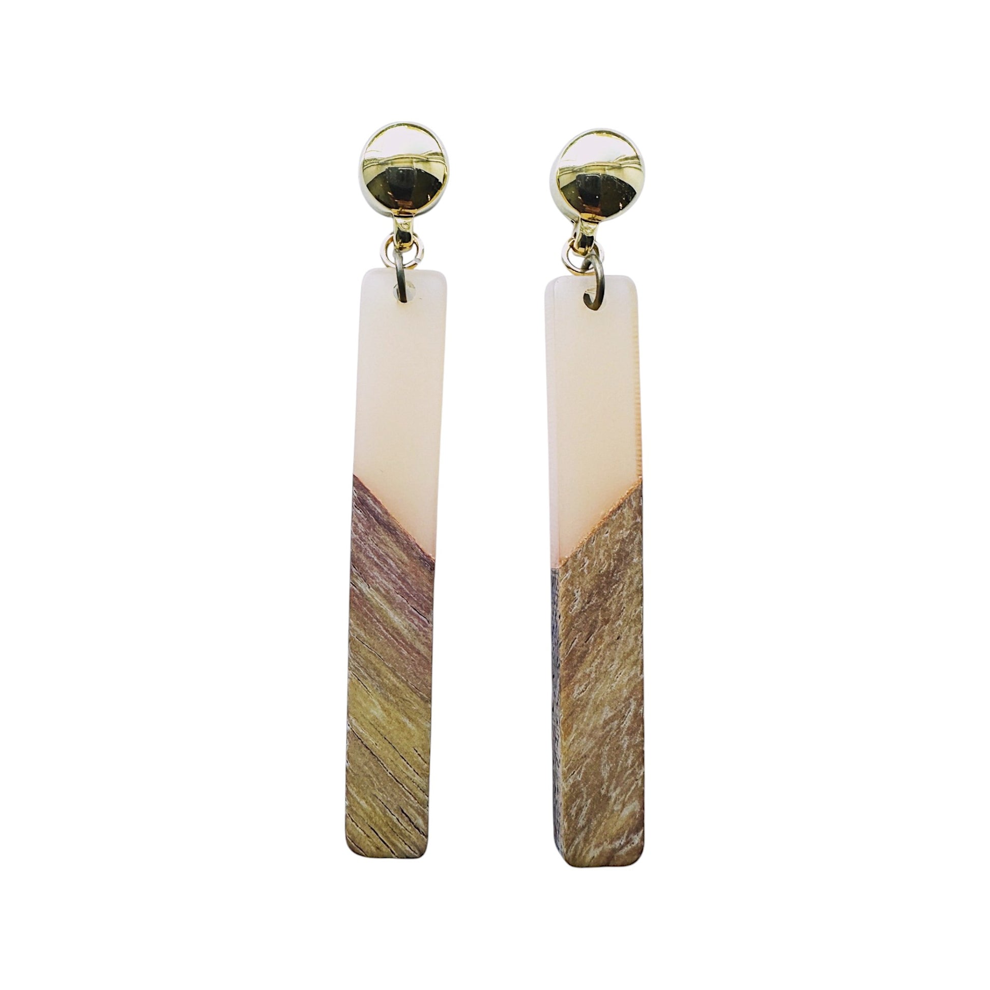 translucent wood earrings. Detachable earrings for a truly hypoallergenic jewellery on a white background