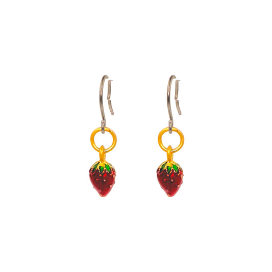 Mini Titanium Strawberry earrings on a white background