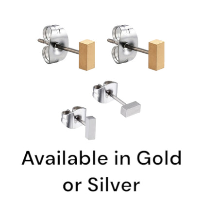 Mini Gold and silver  Bar Studs-solid titanium studs and backs- Feature a small and minimal design on a white background