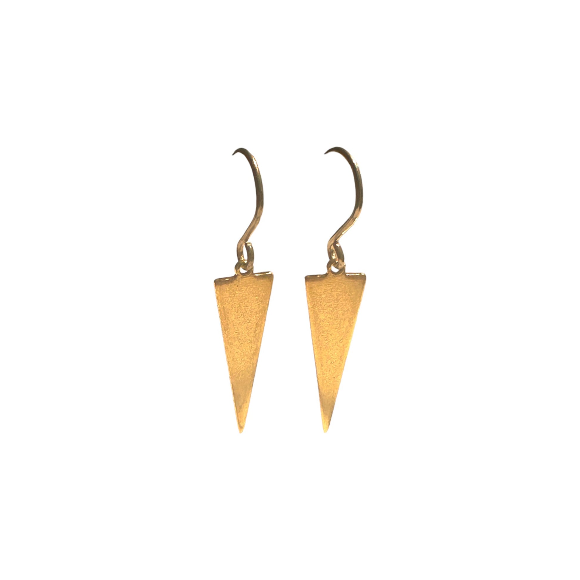 Minimal Narrow Triangle Earrings with a titanium hook on a white background