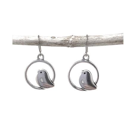 Nightingale Charm earrings with a titanium hook on a white background