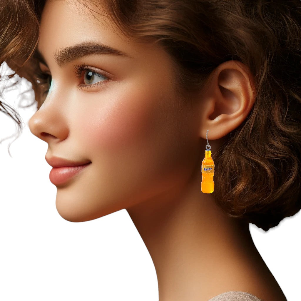 Orange soda earrings on an 18-year old woman