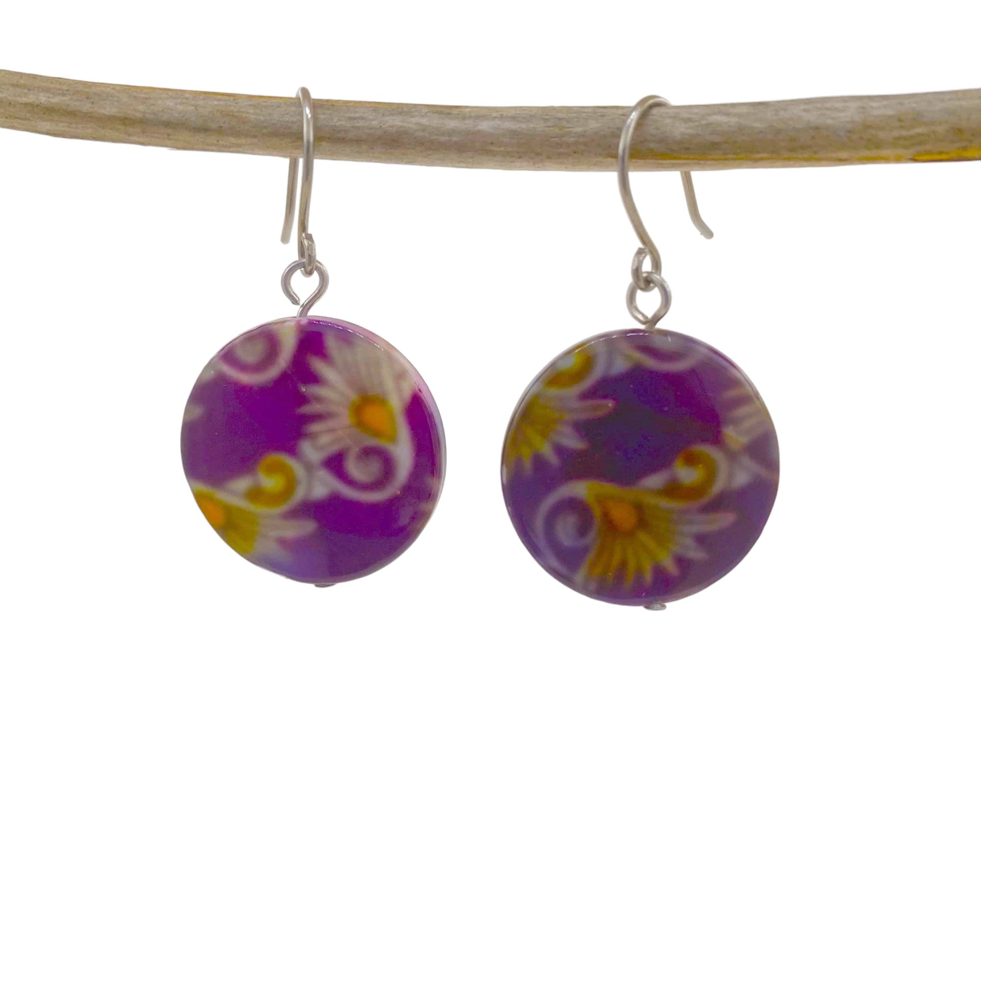 Purple colourful disc earring