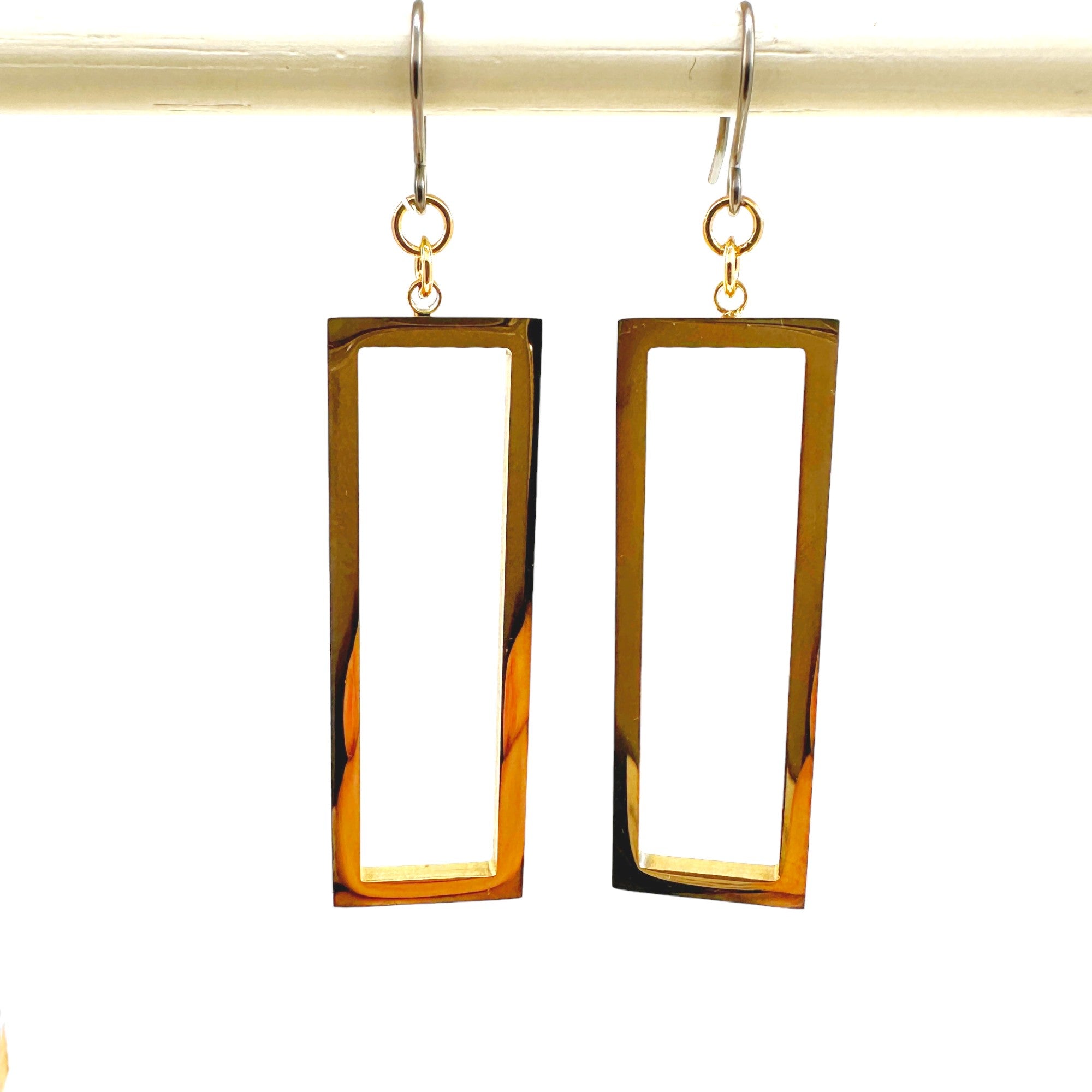 Rectangle mirrored gold earrings