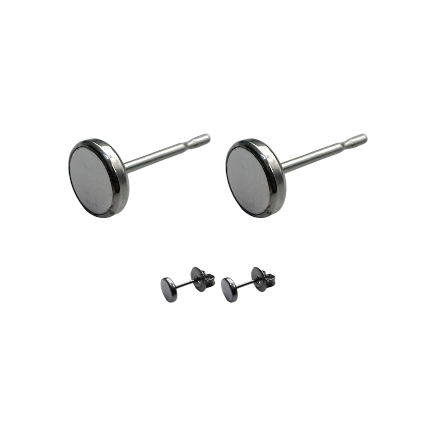 Titanium  Hypoallergenic magnetic interchangable stud pairs on a white background
