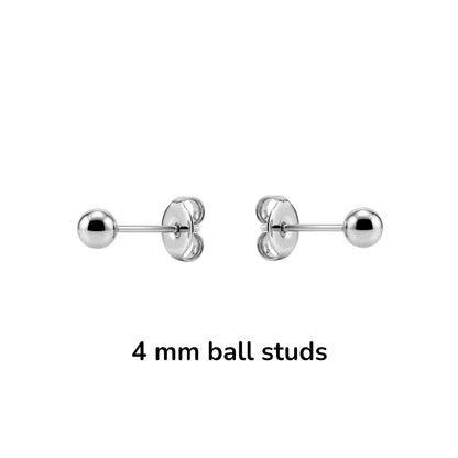 Titanium 4 mm ball earring studs and text on a white background