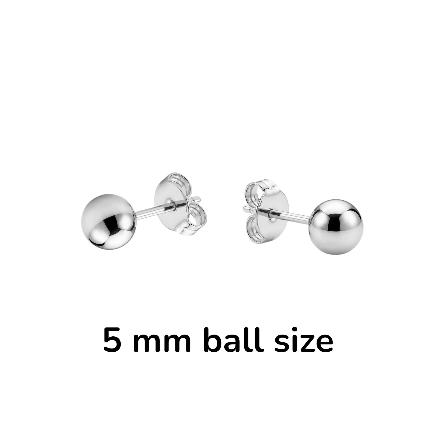 Titanium 5 mm ball earring studs and text on a white background