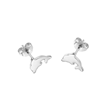 Dolphin studs -solid titanium- and studs and backs- Feature a small and minimal design on a white background