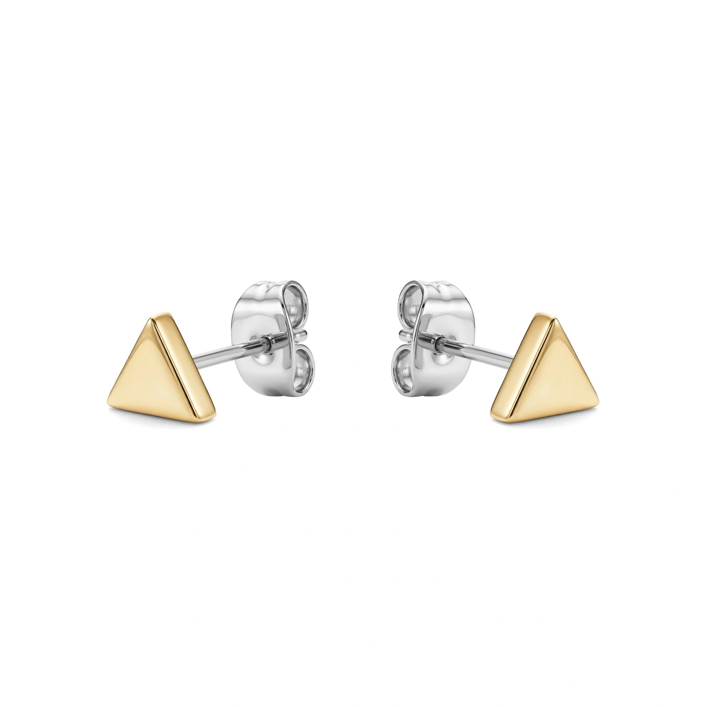 Mini titanium Gold Triangle Studs on a white background