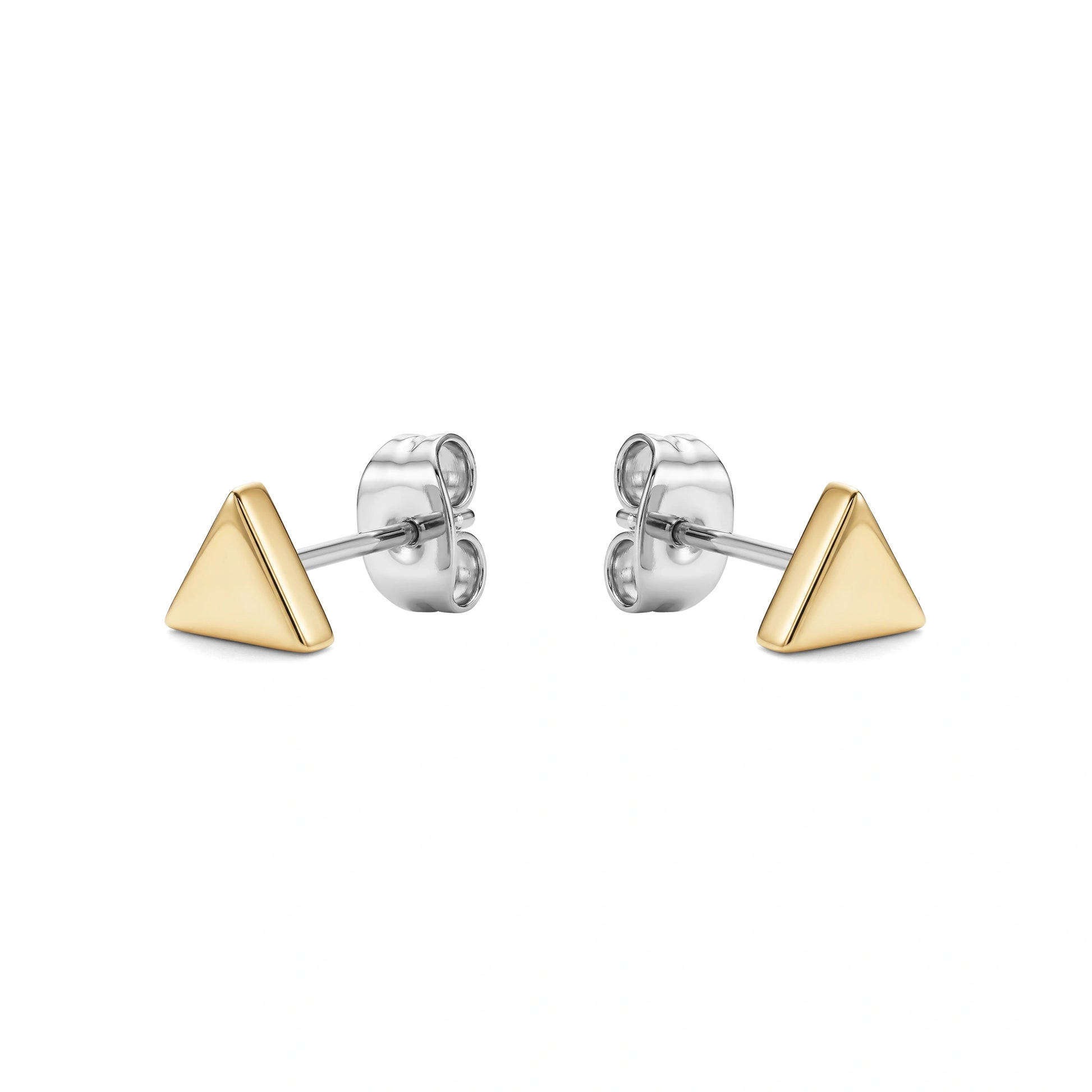 Mini titanium Gold Triangle Studs on a white background