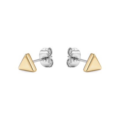 Mini titanium Gold Triangle Studs on a white background