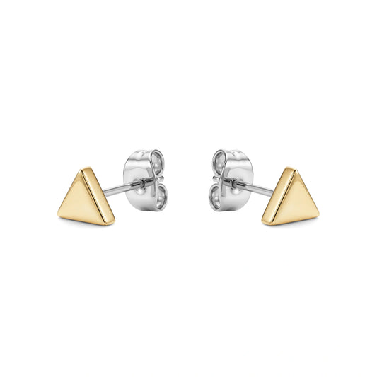 Mini titanium Gold Triangle Studs on a white background