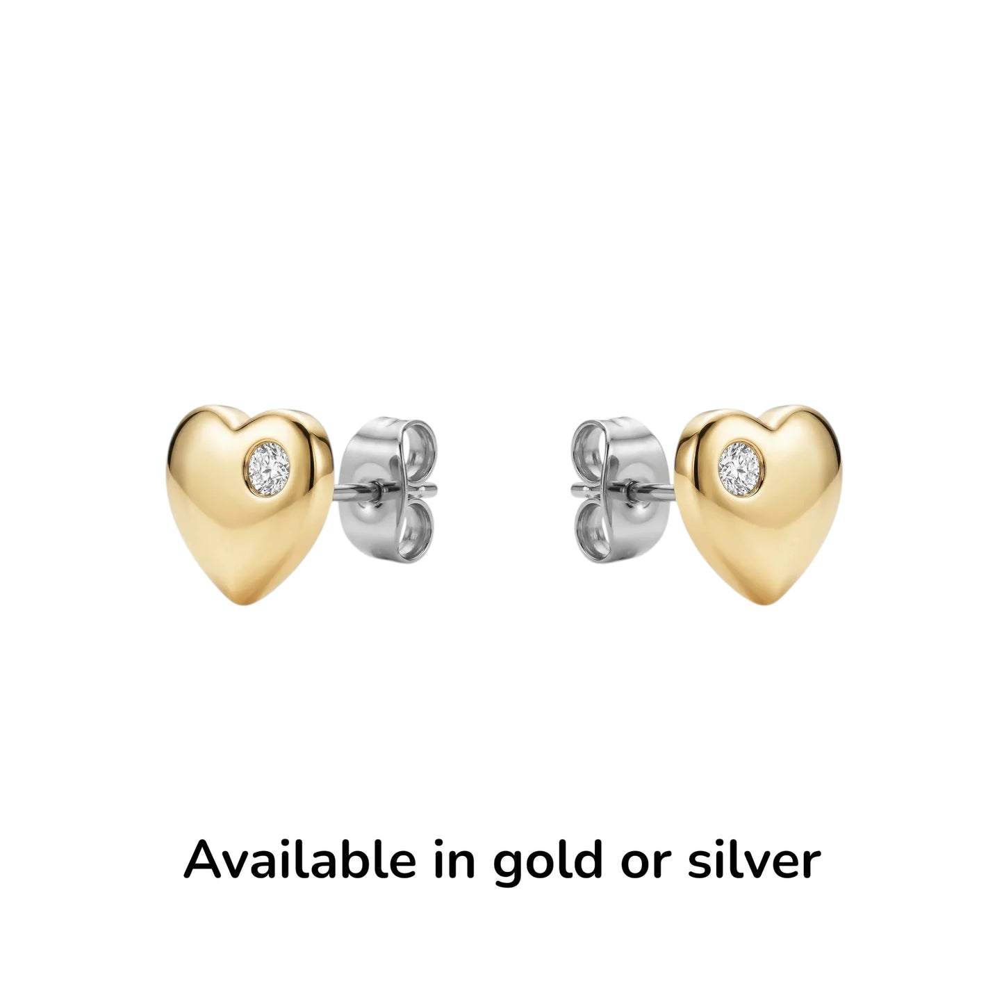Gold or silver titanium Diamond Heart Studs on a white background