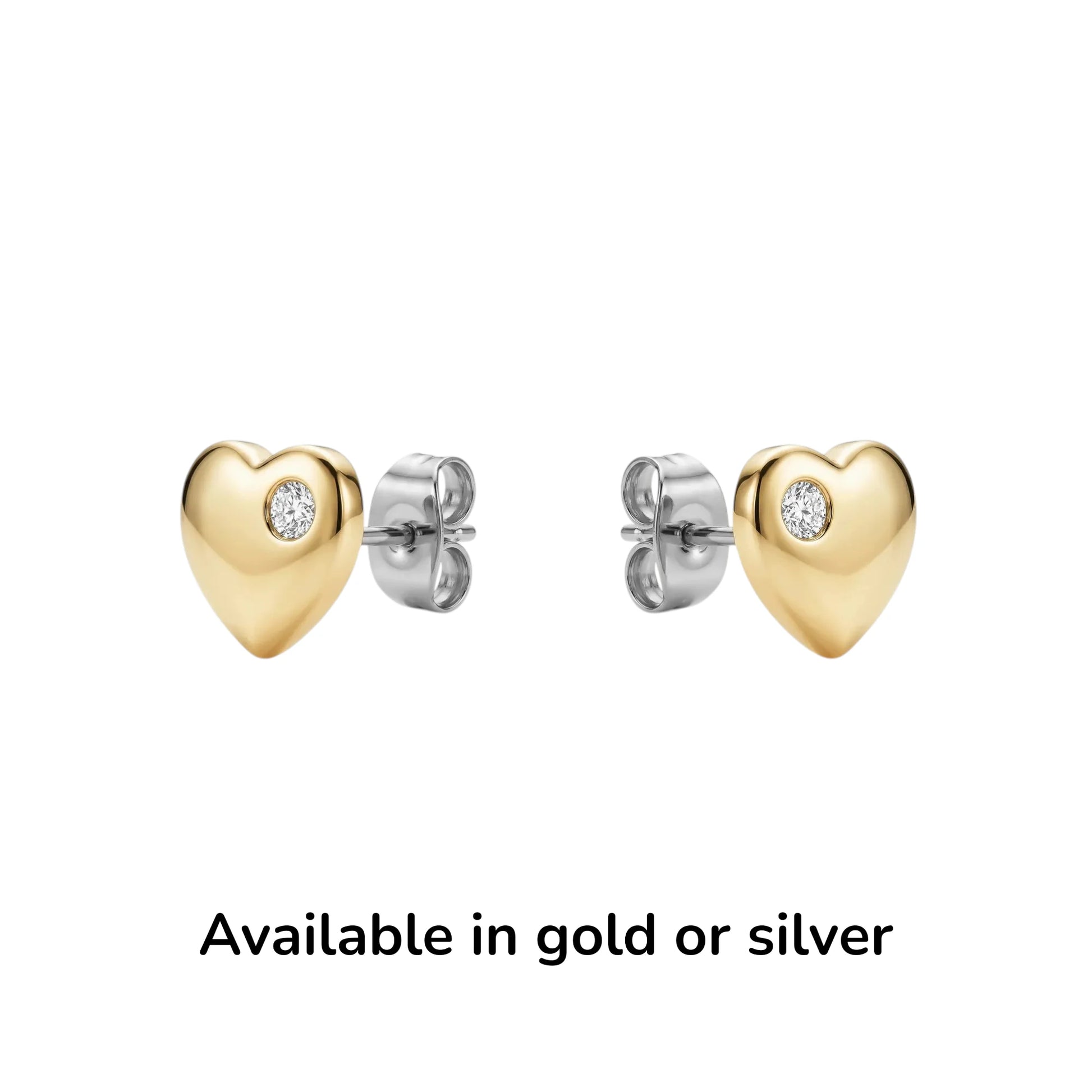 Gold or silver titanium Diamond Heart Studs on a white background