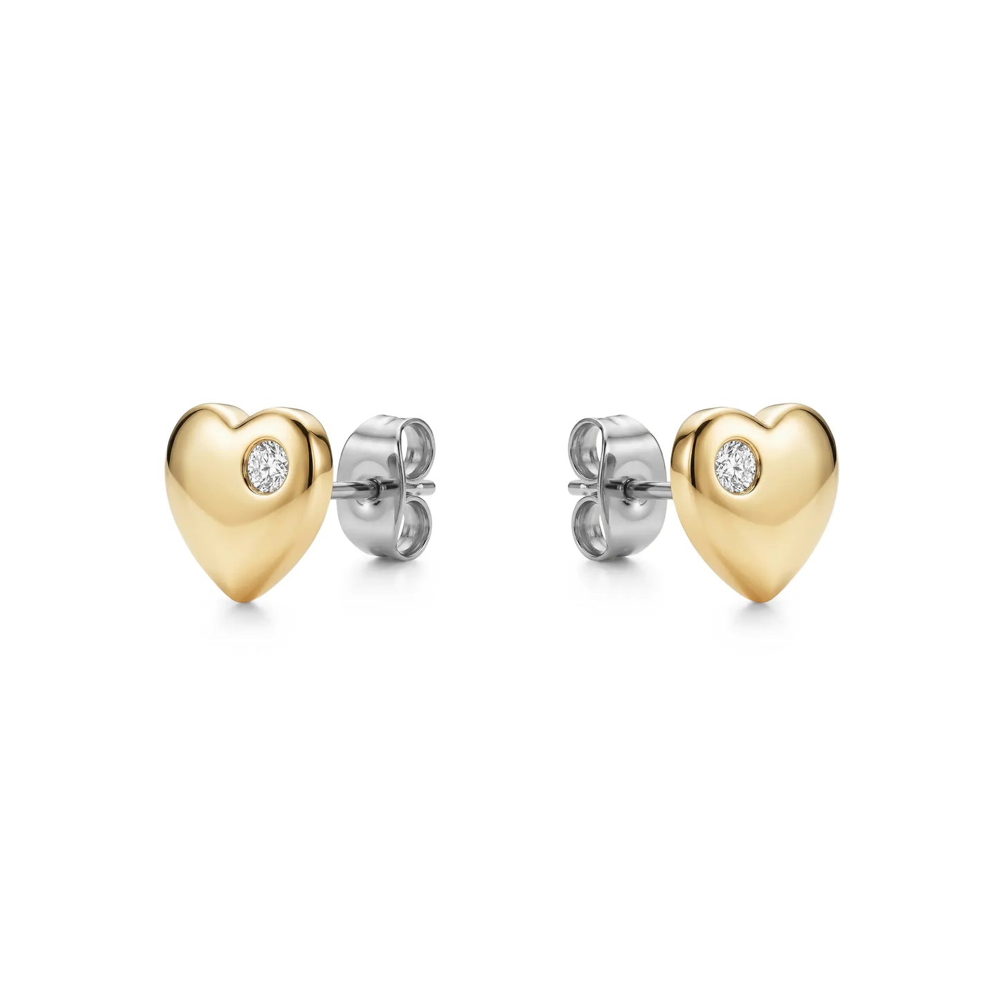 Heart-shaped titanium earrings in gold  on a white background