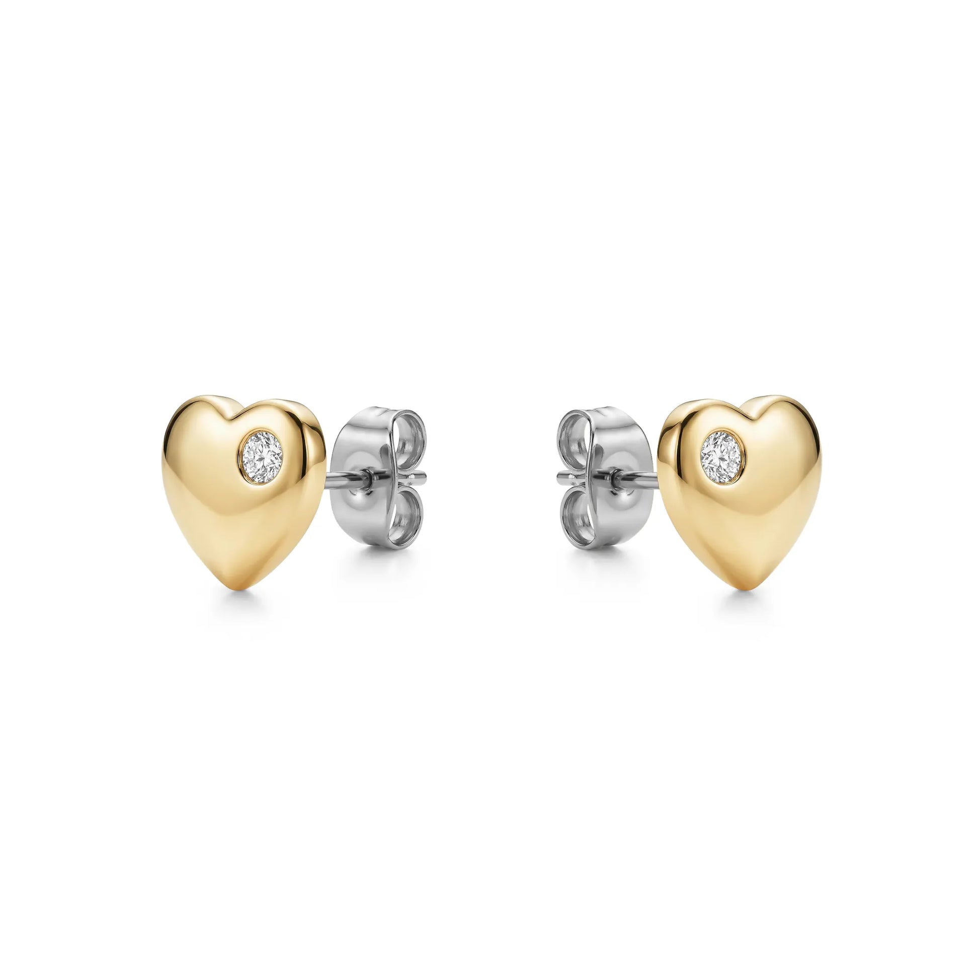 Heart-shaped titanium earrings in gold  on a white background