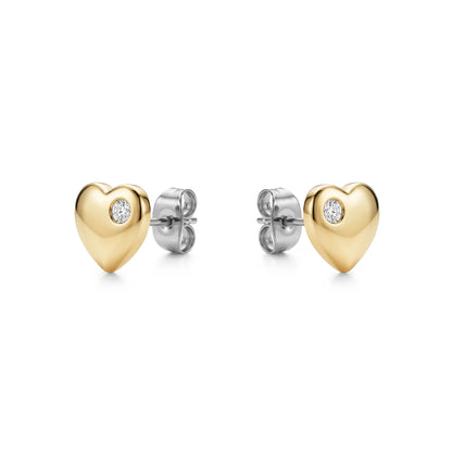 Heart-shaped titanium earrings in gold  on a white background