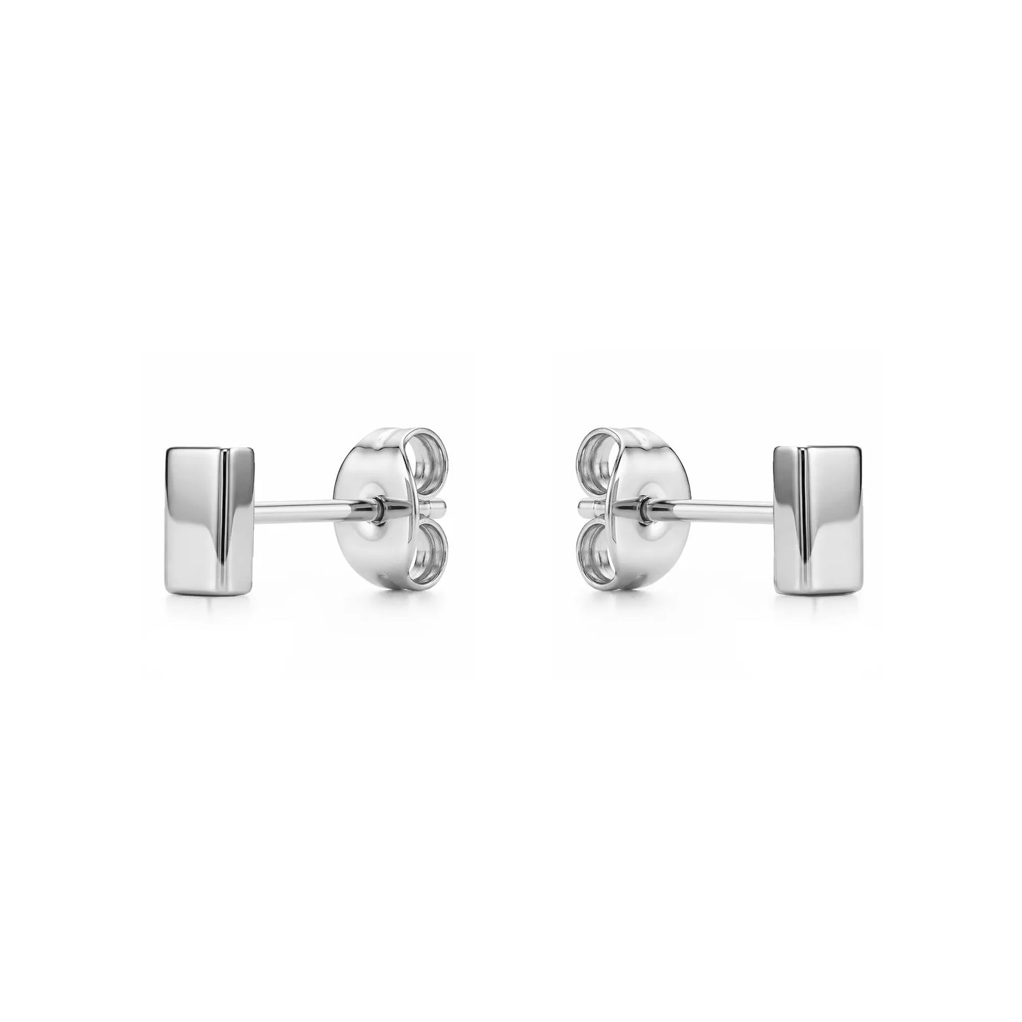 Mini Silver  Bar Studs solid titanium studs and backs on a white background