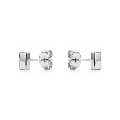 Mini Silver  Bar Studs solid titanium studs and backs on a white background