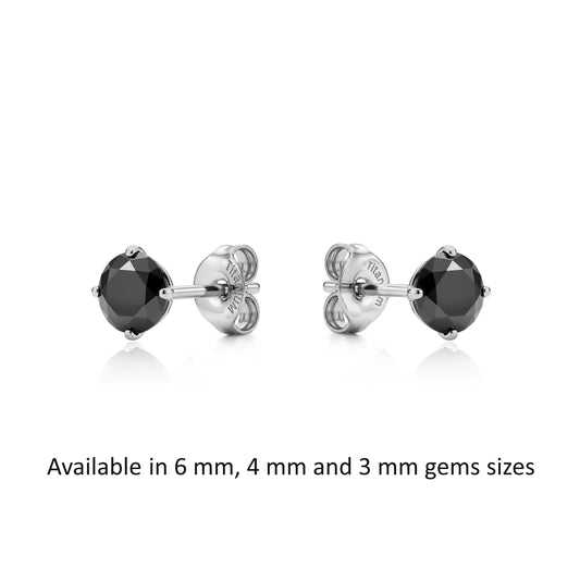 Titanium earrings with black gemstones available in 3 sizes on a white background