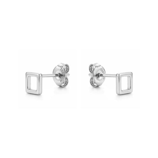 Square Hollow ear studs solid titanium Feature a small and minimal on a white background