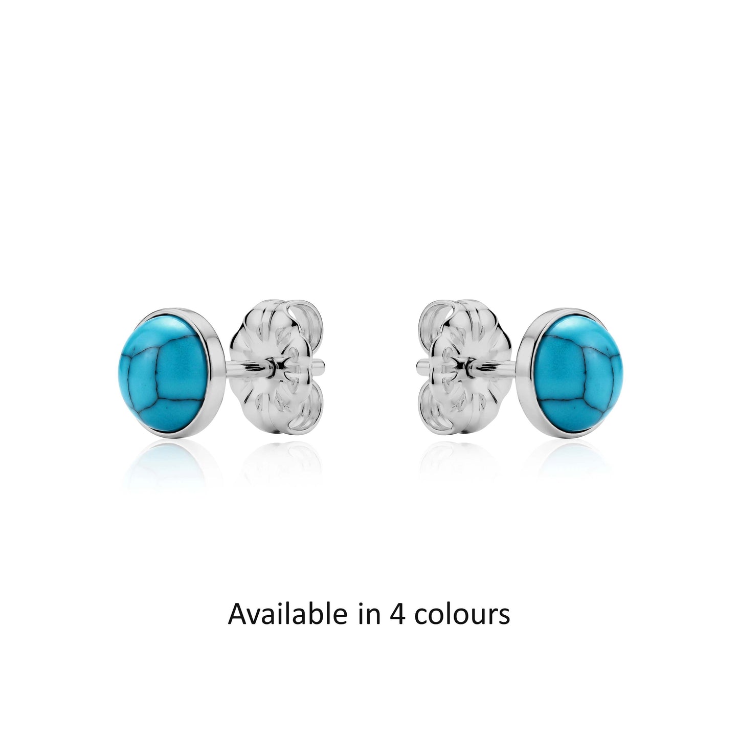 Pair of titanium earrings with light blue stones available in 4 colours on a white background