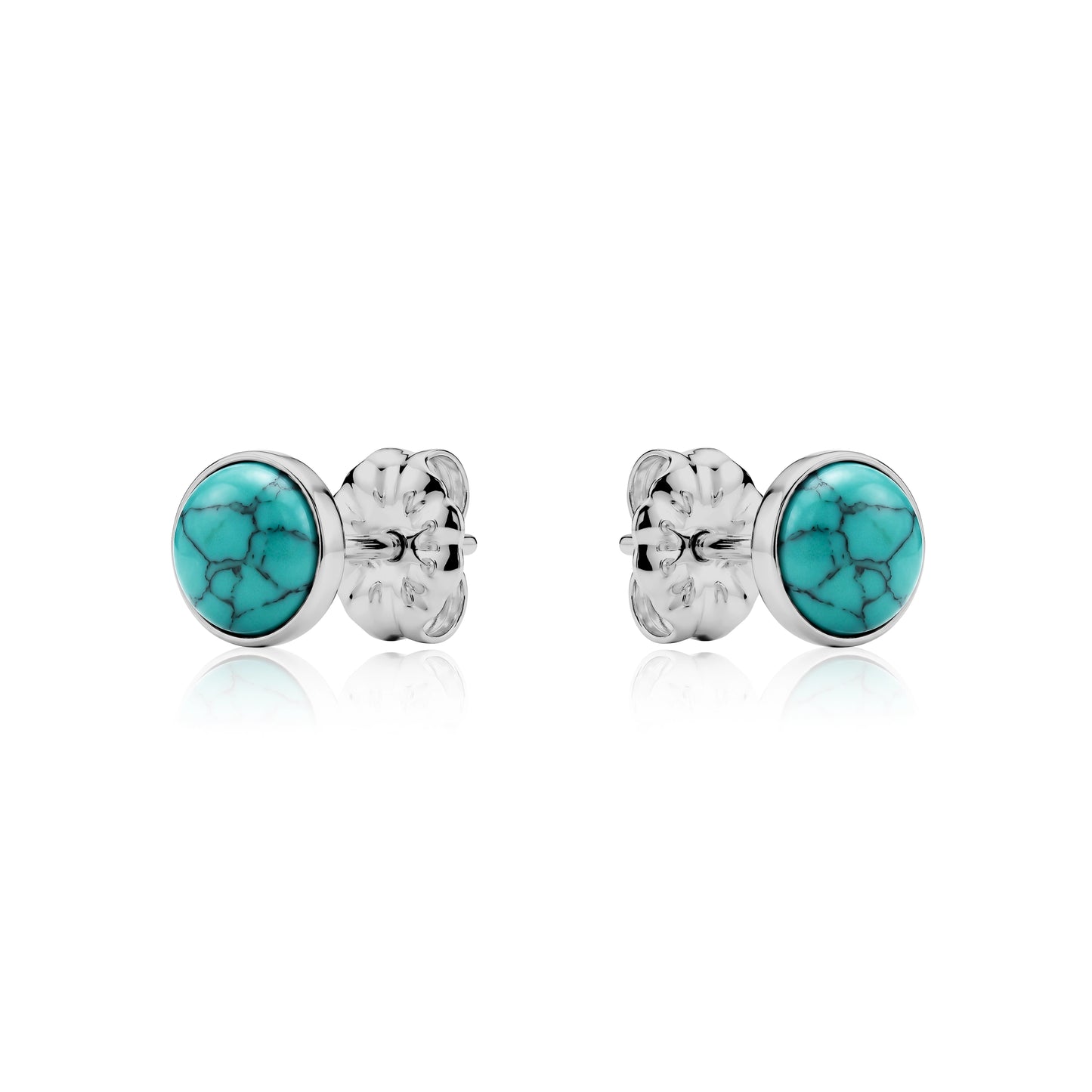 Pair of titanium aqua blue stud earrings on a white background