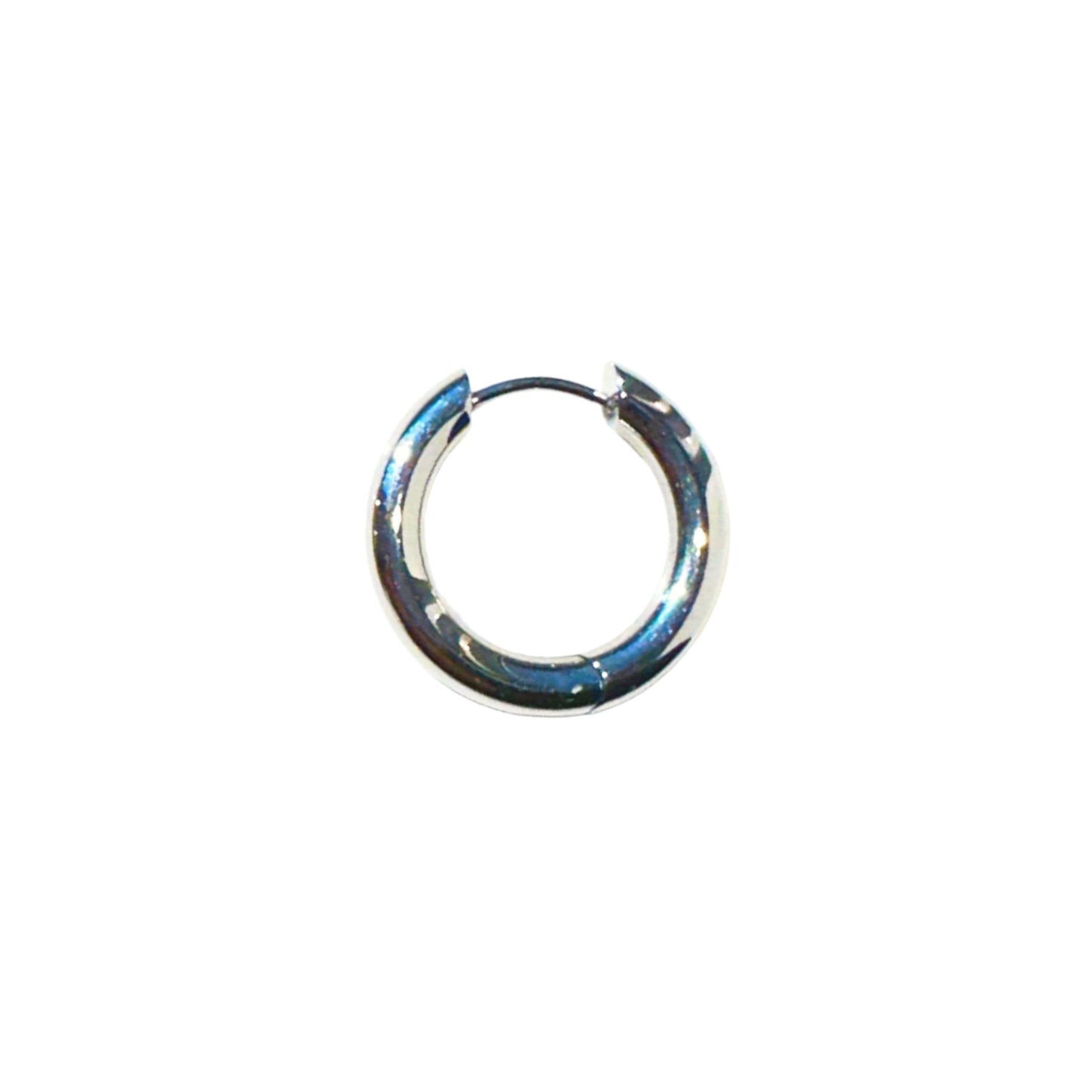 Silver tianium hoop earring on a white background