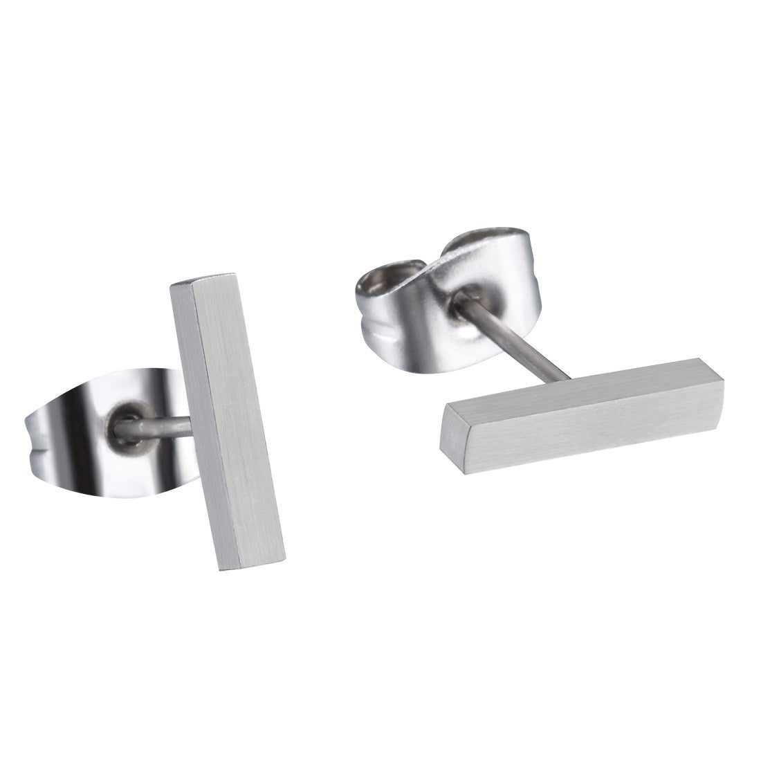 Silver Bar Studs -solid titanium- and studs and backs- Feature a small and minimal design on a white background