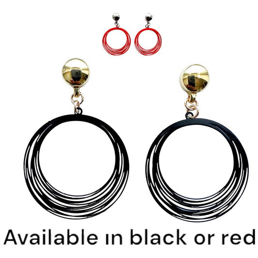 TI-GO Black / Red String Rings earring. Magnetic titanium interchangeable earring system. Detachable earrings for a truly hypoallergenic jewellery on a white background