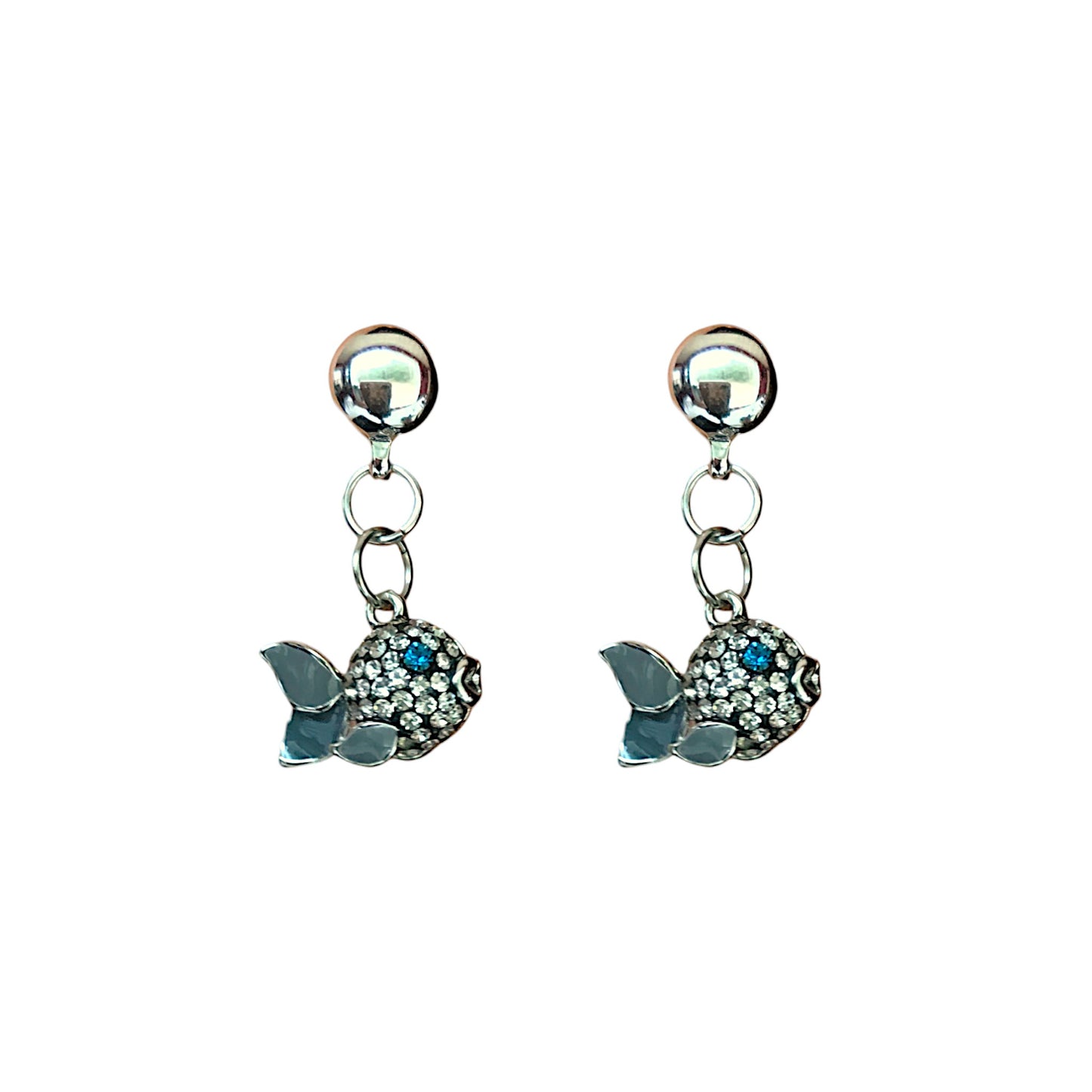 TI-GO Fish Charm earrings. Magnetic titanium interchangeable earring system. Detachable earrings for a truly hypoallergenic jewellery on a white background. grey