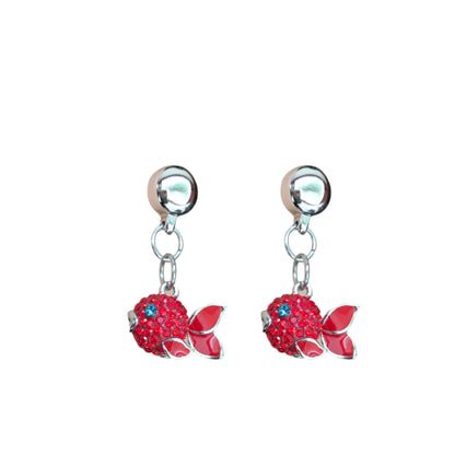 TI-GO Fish Charm earrings. Magnetic titanium interchangeable earring system. Detachable earrings for a truly hypoallergenic jewellery on a white background. red