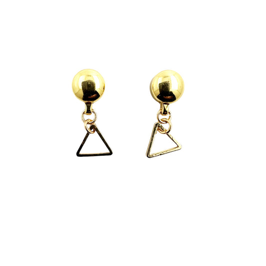 TI-GO Small gold triangle earring. Detachable earrings for a truly hypoallergenic jewellery on a white background