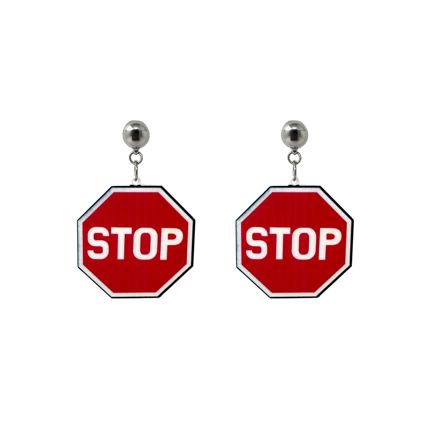Interchangeable Titanium stop sign earrings pair on a white background