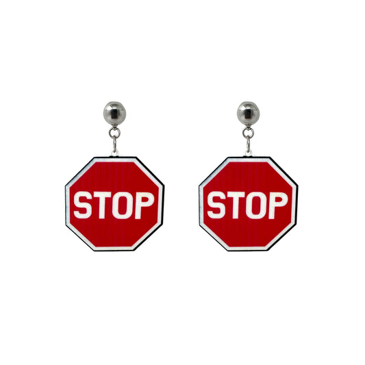Interchangeable Titanium stop sign earrings pair on a white background