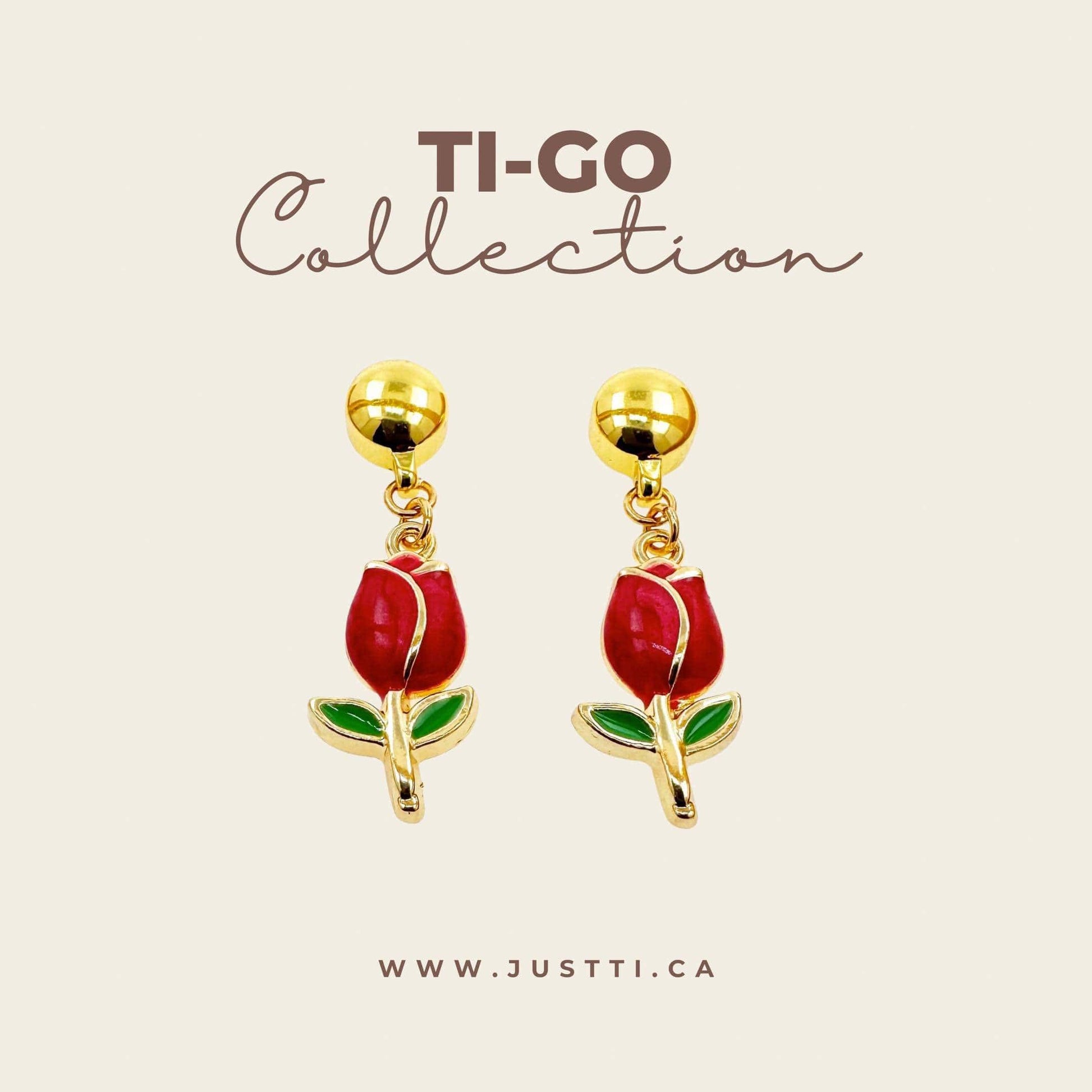 Ti-Go Tulip earrings. Detachable earrings for a truly hypoallergenic jewellery on a white background collection